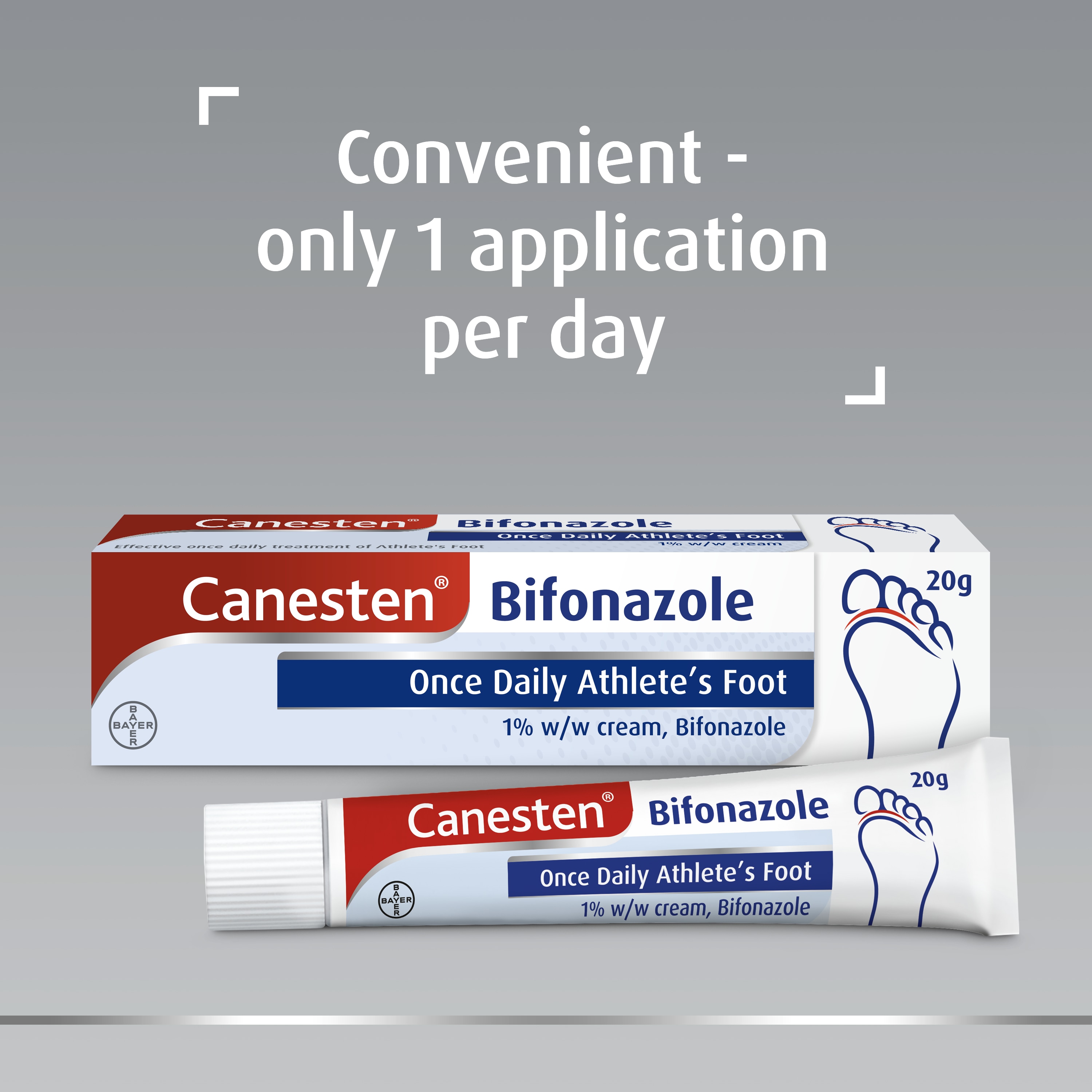 Canesten Bifonazole Once Daily Athlete’s Foot Cream for athlete’s foot treatment and caption convenient - only 1 application per day